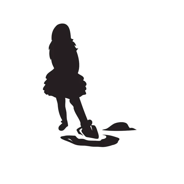 小さな女の子は大きな建設ショベルで地面を掘る — ストックベクタ