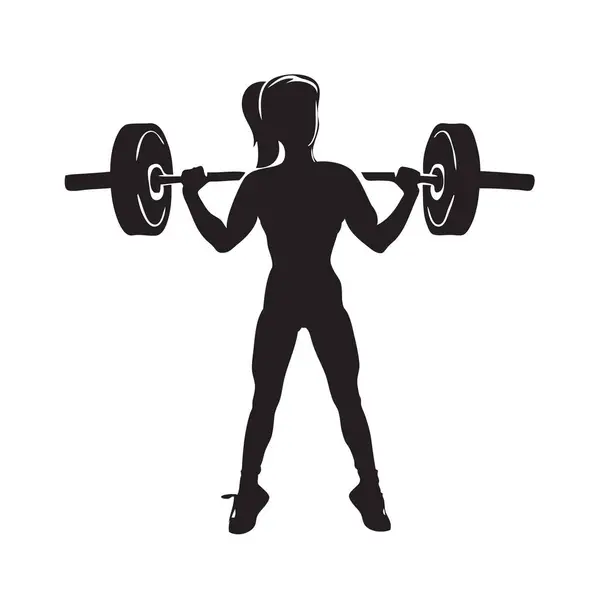 Woman Athlete Holds Sports Equipment Barbell Her Shoulders Gráficos Vectoriales