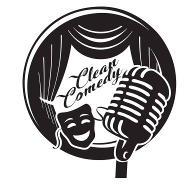 Genre Clean Comedy with microphone and theater mask clipart