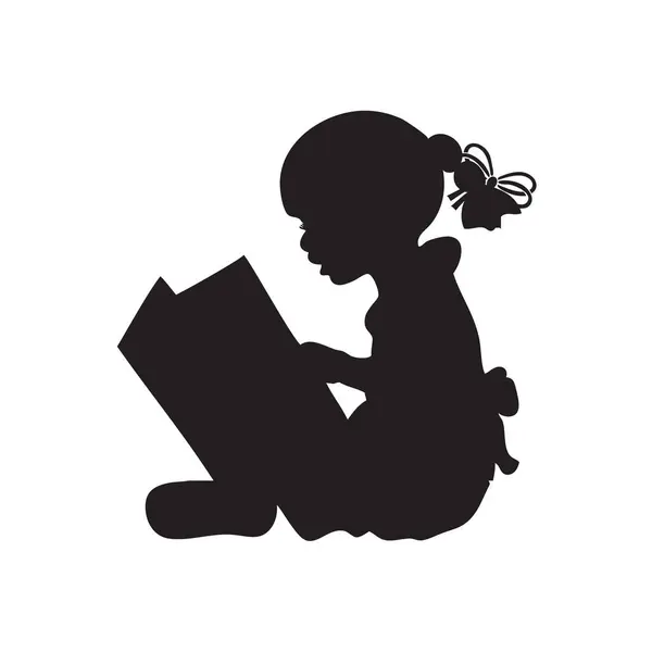 Lilla Flickan Läsa Stor Bok Vektorgrafik