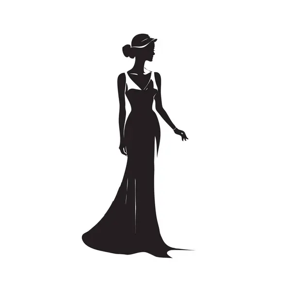 Женщина Длинном Вечернем Платье Ручное Рисование Векторного Изображения Стоковая Иллюстрация