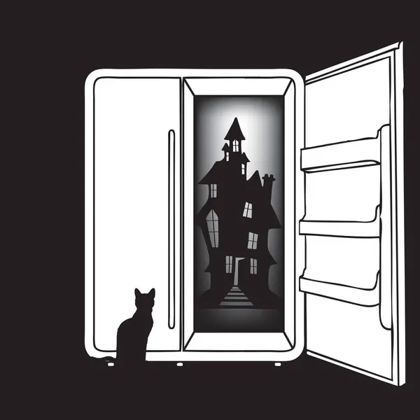Haunted Cofrigerator Night Steht Ganz Zeichen Von Halloween lizenzfreie Stockillustrationen