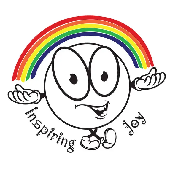 Cheerful Little Man Inspiring Joy Rainbow His Head Vector Graphics
