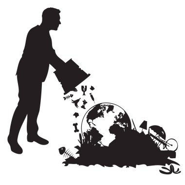 Illustration of the danger of uncontrolled non-recyclable waste clipart
