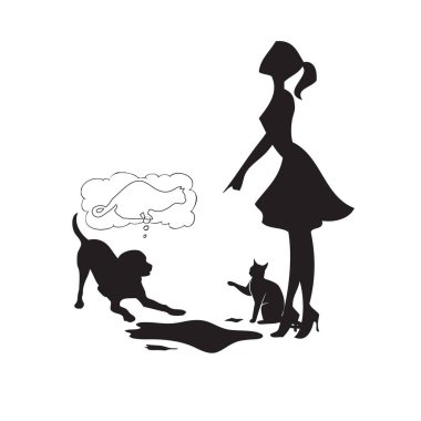 he cat blamed the dog for his mischief. Vector illustration. clipart