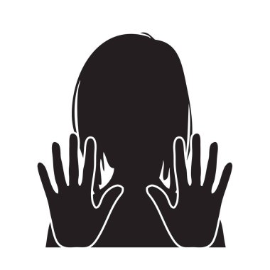 The girl holds her hands in front of her, palms forward, in the form of a refusal. clipart