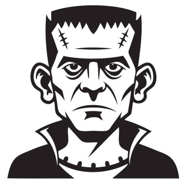 Hayali karakter Frankenstein 'ın soyut yüzü. Vektör illüstrasyonu