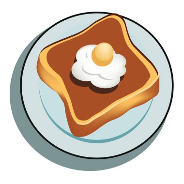 Tabakta iyi pişmiş yumurtalı ekmek. Vektör illüstrasyonu