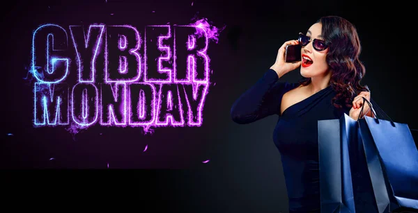 Black Friday Cyber Monday Sale Concept Inglés Amplio Diseño Banner — Foto de Stock
