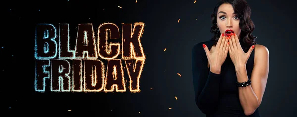 Black Friday Sale Concept Amplio Diseño Banner Horizontal Para Sitio — Foto de Stock