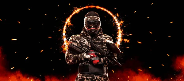 Paintball Player Template Lasertag Paint Ball Park Advertisement Design Laser — Stock Photo, Image