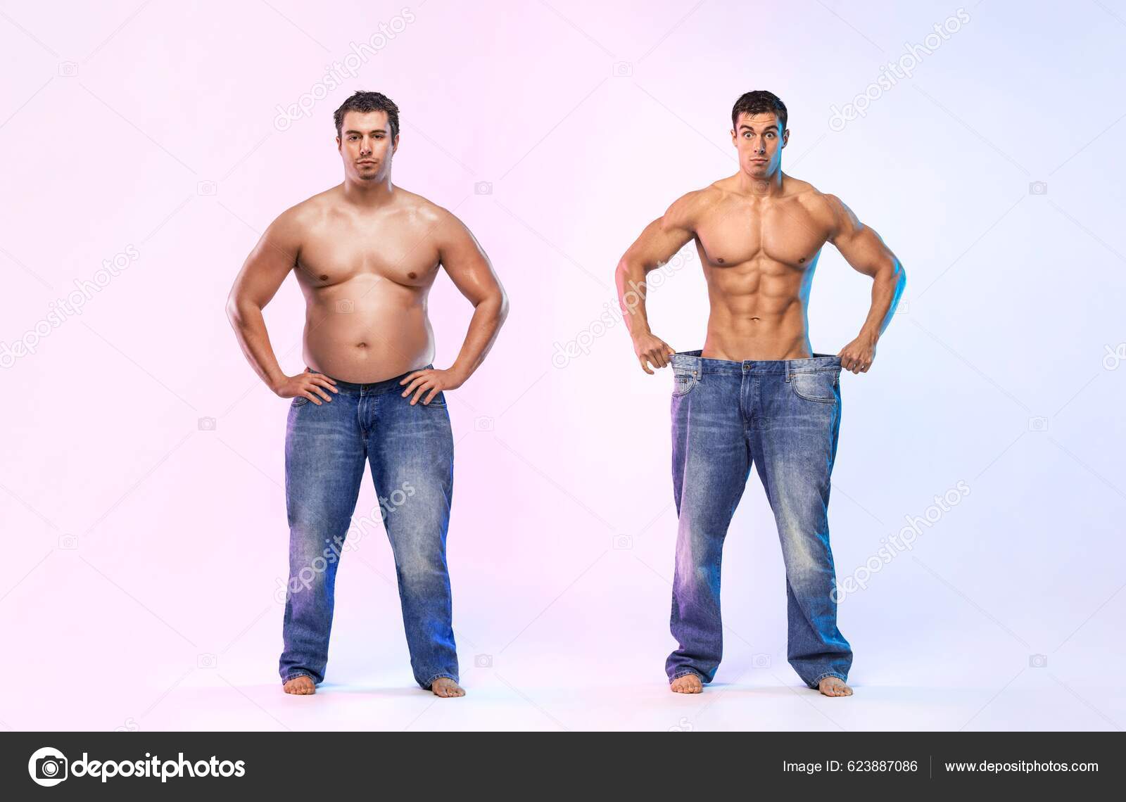 Inspirando Transformación Pérdida Peso Antes Después Hombre Era