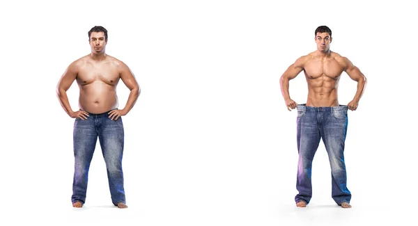 Inspirando Transformación Pérdida Peso Antes Después Hombre Era Gordo Pero —  Fotos de Stock