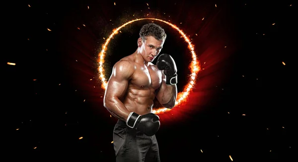 Спортсмен Боксер Фотографія Реклами Онлайн Спортивних Ставок Оголошення Боксу Спортивних — стокове фото
