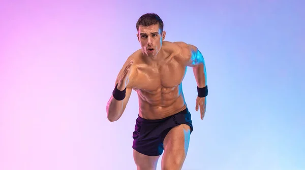Concepto Corredor Atleta Velocista Corriendo Sobre Fondo Claro Fitness Motivación — Foto de Stock