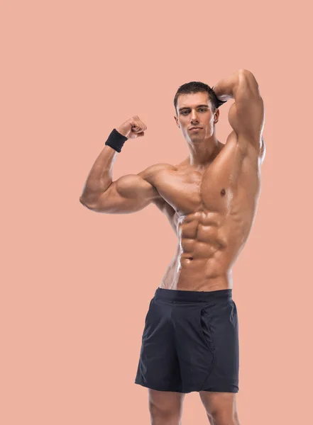 Mann Sportler Mit Hanteln Isoliert Auf Weißem Hintergrund Ganzkörpertraining Fitnessstudio — Stockfoto