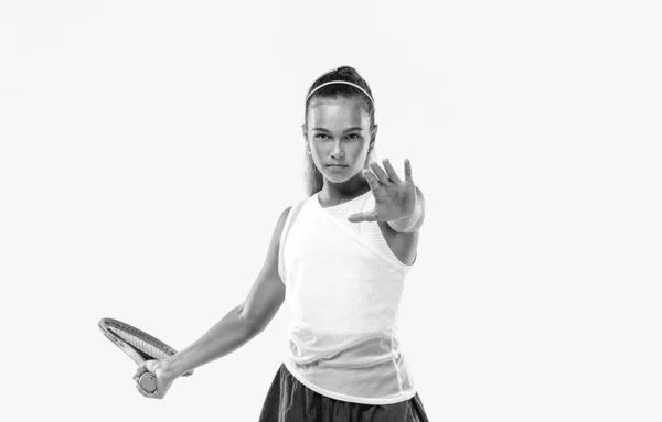 Παίκτης Τένις Έφηβος Αθλητής Απομονώνεται Λευκό Φόντο Έννοια Της Ικανότητας — Φωτογραφία Αρχείου