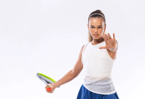 Jugador Tenis Atleta Adolescente Aislado Sobre Fondo Blanco Concepto Fitness —  Fotos de Stock