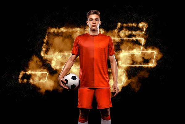 Socccer概念 体育对足球下注 一个赌徒的设计 下载体育网站横幅 火热的背景音乐中的足球运动员 — 图库照片