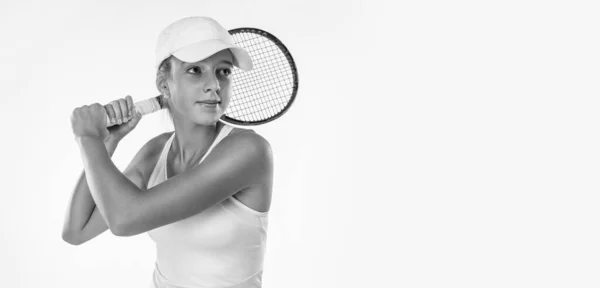 Tennisspieler Schöne Teenagerin Und Sportlerin Mit Schläger Sporthose Und Hut — Stockfoto