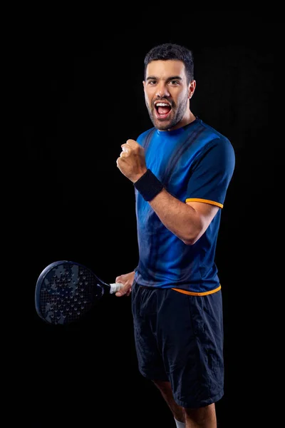 Padel Tennisspelare Med Racket Man Idrottsman Med Racket Domstol Med — Stockfoto