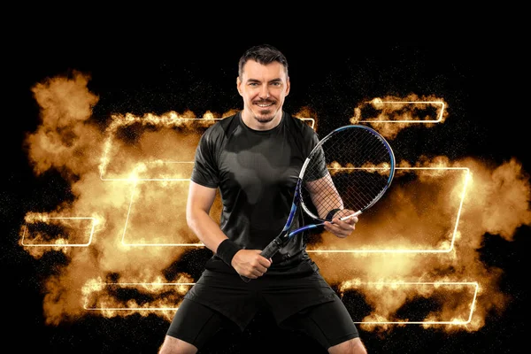 Jogador Ténis Com Raquete Homem Atleta Jogar Isolado Fundo — Fotografia de Stock