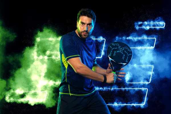 Padel Tennis Player Racket Man Athlete Racket Court Neon Colors — Stock Photo, Image