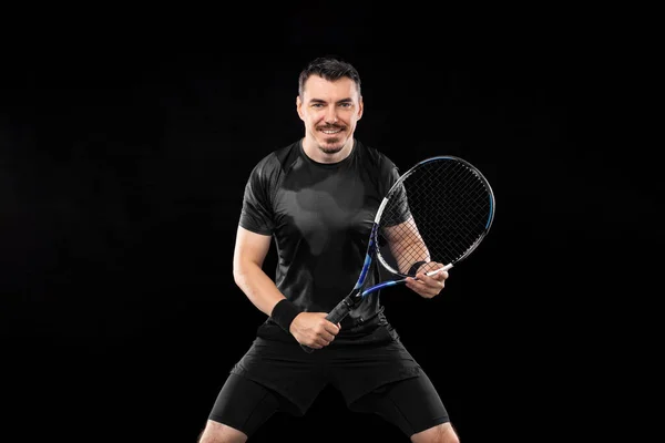 Tennisspieler Mit Schläger Sportler Spielt Isoliert Hintergrund — Stockfoto