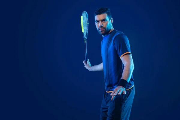 Squash Player Squash Court Racket Man Athlete Racket Court Neon — Stock Photo, Image