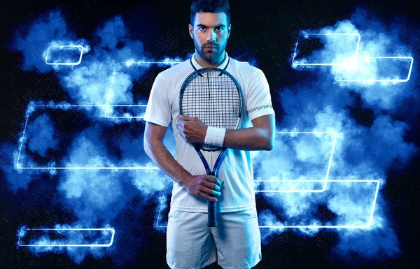 Jugador Tenis Con Raqueta Hombre Atleta Jugando Aislado Fondo — Foto de Stock