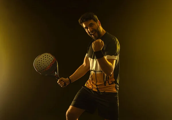Padel Tennis Player Racket Man Athlete Racket Court Neon Colors — Stock Photo, Image