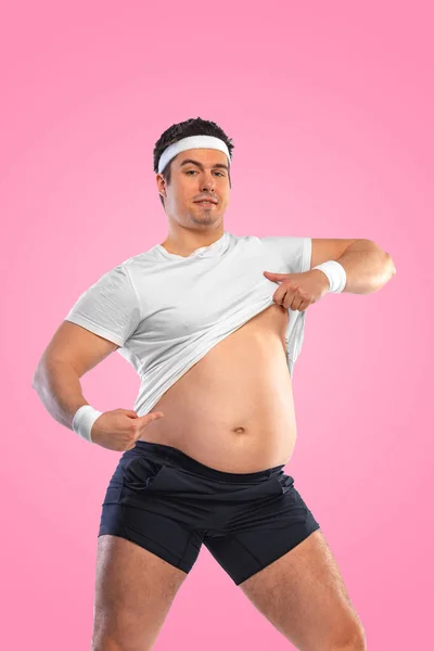 Hombre Muy Gordo Atraganta Con Crema Obesidad Trastorno Alimentario Concepto —  Fotos de Stock