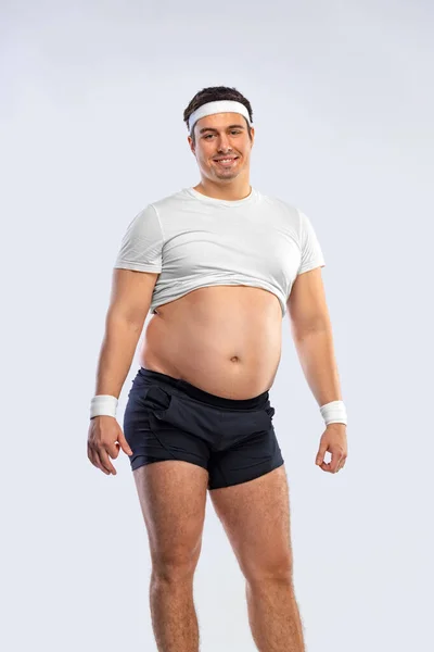 Uomo Molto Grasso Ingozza Panna Obesità Disturbi Alimentari Concetto Dietetica — Foto Stock