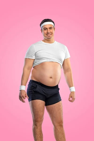 Çok Şişman Bir Adam Kendini Kremayla Doyurur Obezite Yeme Bozukluğu — Stok fotoğraf