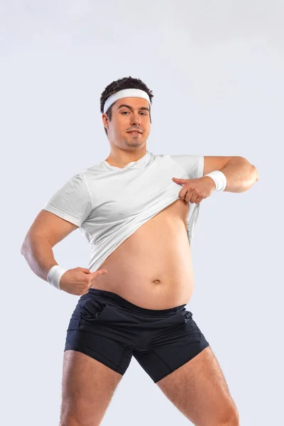 Hombre Muy Gordo Atraganta Con Crema Obesidad Trastorno Alimentario Concepto —  Fotos de Stock