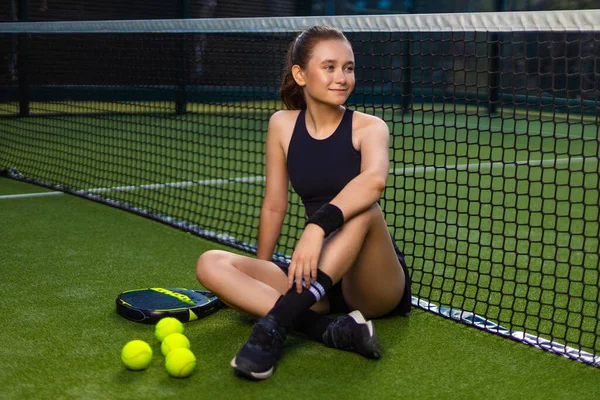 Padel Tennis Player Racket Girl Athlete Paddle Racket Court Outdoors — Stock Photo, Image