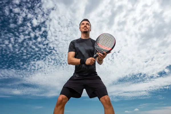 Tennis Player Sky Background Outdoors Tennis Template Bookmaker Design Ads — Stock Photo, Image