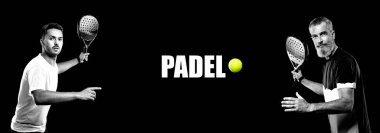Raketli Padel tenisçi. Sahada raketli, neon renkli bir erkek sporcu. Spor konsepti. Bir spor uygulaması ya da bahis sitesi tasarımı için yüksek kaliteli bir fotoğraf indir
