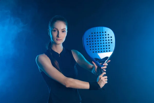 Padel Tennisspeler Met Racket Meisje Tiener Atleet Met Racket Het — Stockfoto