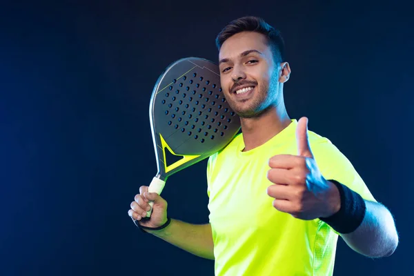 Padel Tennis Player Racket Man Athlete Racket Court Neon Colors — Stock Photo, Image