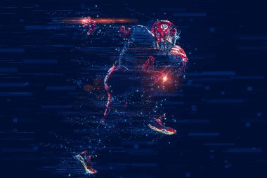 Stadyumdaki Amerikalı futbolcu duman ve ışıklarla.