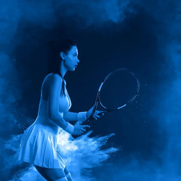 Tennisspelare Med Racket Flicka Tonåring Idrottsman Med Racket Domstol Med — Stockfoto