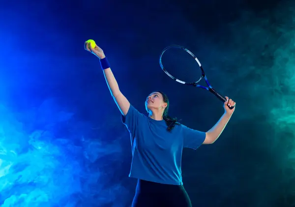 Tennisspieler Mit Schläger Teenager Athletin Mit Schläger Auf Dem Court Stockbild