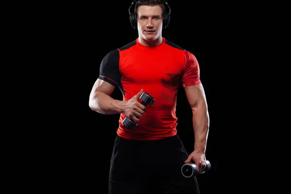 Athletic Shirtless Young Sport Man Fitnessmodell Med Skivstång Gym Royaltyfria Stockfoton