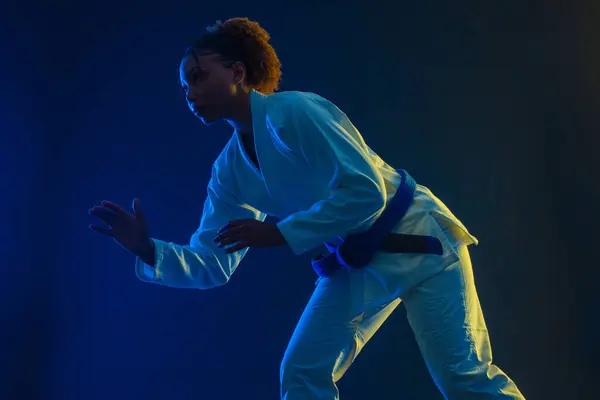 stock image Brazilian girl Jiu Jitsu fighter is ready for the Jiu Jitsu wrestling competition. Brazilian national sport