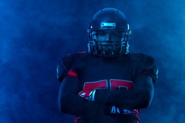 American football player banner for ads. Template for a sports magazine, websites, articles, outdoor advertisments with copy space. Mockup for betting advertisement