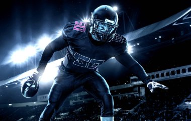 American football player banner for ads. Template for a sports magazine, websites, articles, outdoor advertisments with copy space. Mockup for betting advertisement