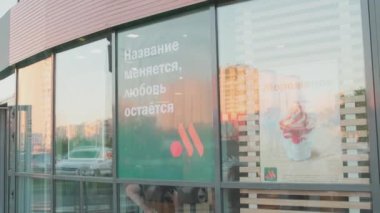 SAINT-PETERSBURG, RUSSIA - JUNE 29, 2022: exterior of a fast food restaurant Vkusno I Tochka, which are reopened clones of McDonalds who left Russia after sanctions were imposed.
