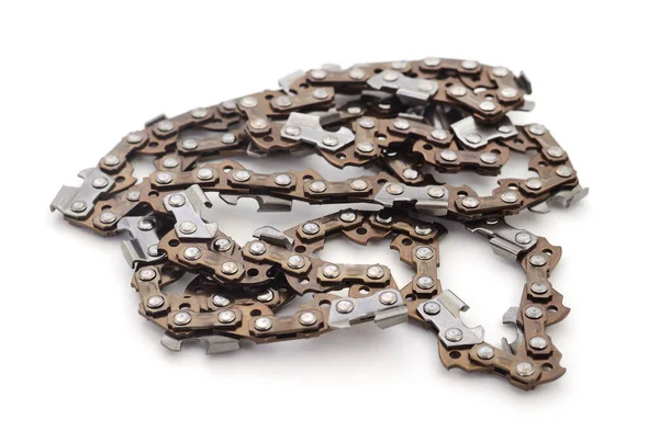 Metalen Ketting Voor Kettingzaag Geïsoleerd Witte Achtergrond — Stockfoto