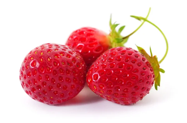 Three Red Strawberries Isolated White Background — Stock Photo, Image